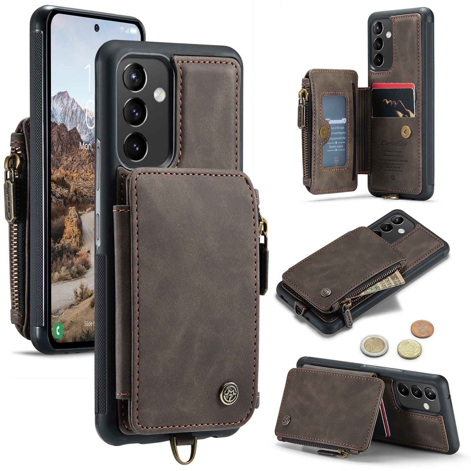 CASEME C20 Series Anti-drop Phone Case for Samsung Galaxy A54 5G RFID Blocking Zipper Pocket Phone Cover Wallet Kickstand with Strap CASEME C20 Series Anti-drop Phone Case for Samsung Galaxy A54 5G RFID Blocking Zipper Pocket Phone Cover Wallet Kickstand with Strap
